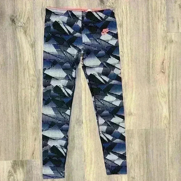 Nike Girl's Blue Printed Athletic Running Leggings Activewear Pants Size XL - Picture 1 of 9
